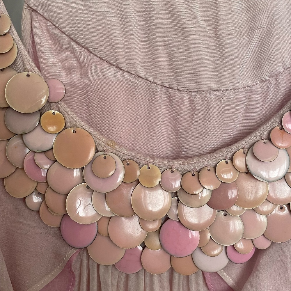 Pink Sleeveless Ruffled Blouse with Embellished Neckline - Picture 4 of 5